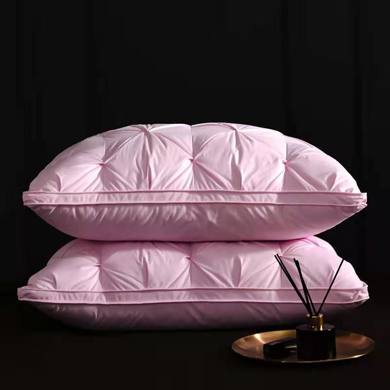 3D Brood Ganzendons Veren Kussen Natuurlijke Katoen Nek Guard Slapen Nekkussen Volwassen Home Hotel Gebruik Pluizige Kussen grote: pink   1pcs / 48x74x21cm
