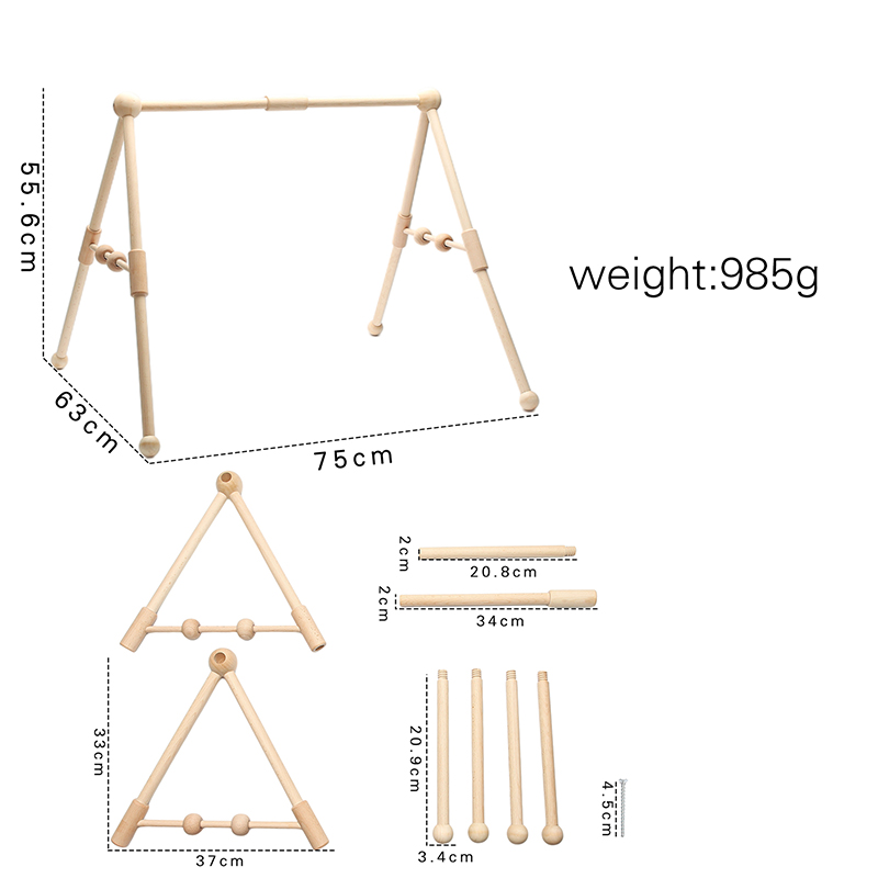 75*63*55Cm Nordic Eenvoudige Houten Fitness Rack Mobiele Opknoping Zintuiglijke Speelgoed Baby Play Gym Activiteit Hangers opknoping Bar Baby