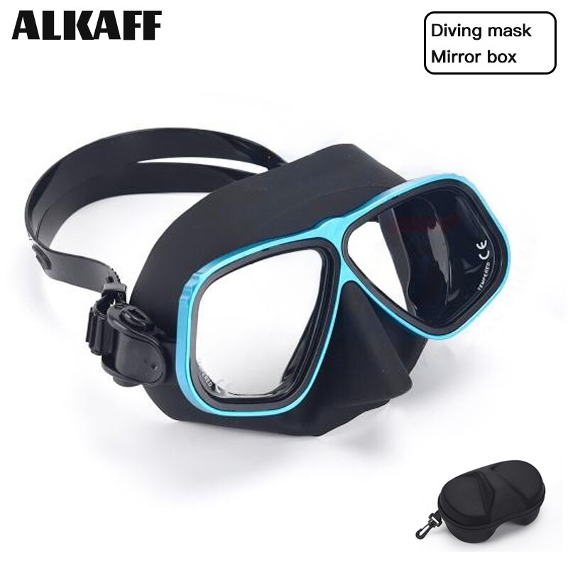 low volume free diving mask Alloy frame scuba diving equipment Snorkel goggles Toughened glass for free dive: Black blue