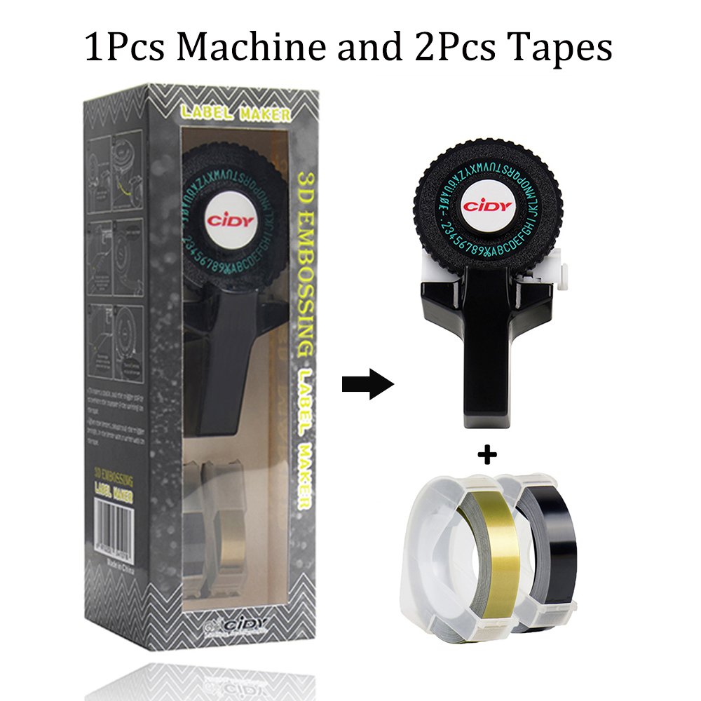 DIY Emobossing Lable Maker Manual 3D Embossing Printer Typewriter with 2 tapes for Dymo 12965 1880 Motex E101 Lettering Machine: Black label printer