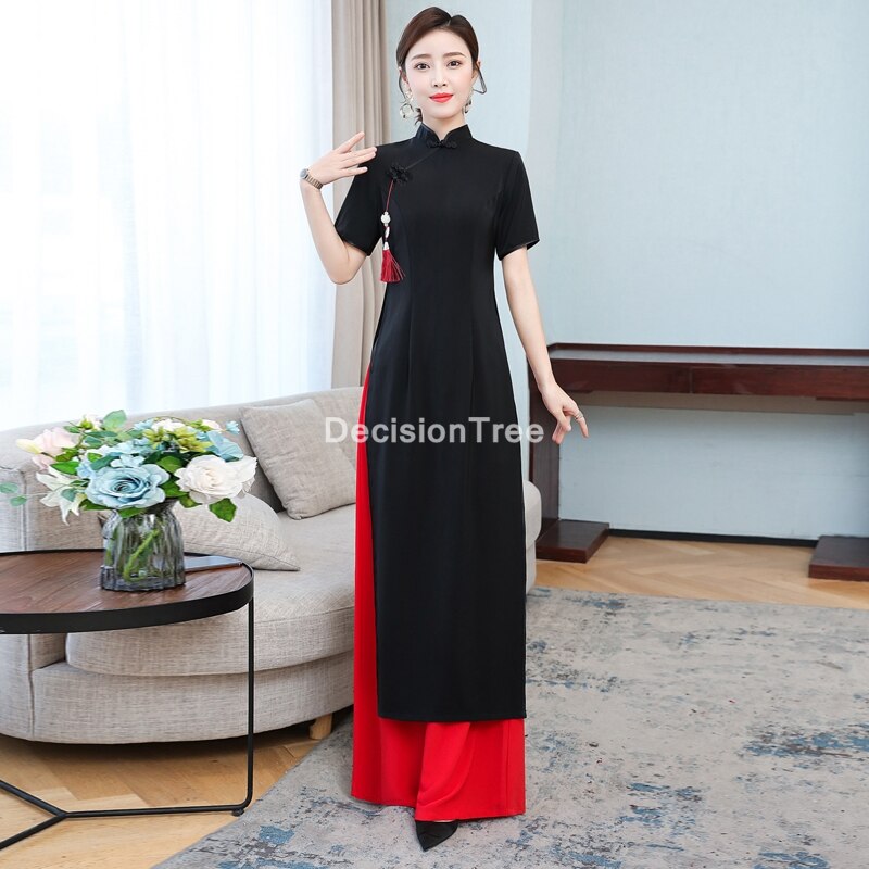 Ensemble robe et pantalon chinois traditionnel aodai, cheongsam, tenue de soirée moderne et élégante, vietnam,