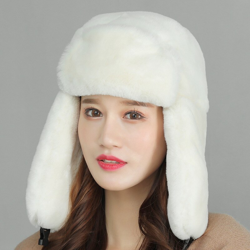 Gorros de mujer lisos de , gorro de lana de invierno para exteriores cálido y mullido con orejeras de piel sintética, gorro de esquí grueso, gorro de aviador, gorro para hombre