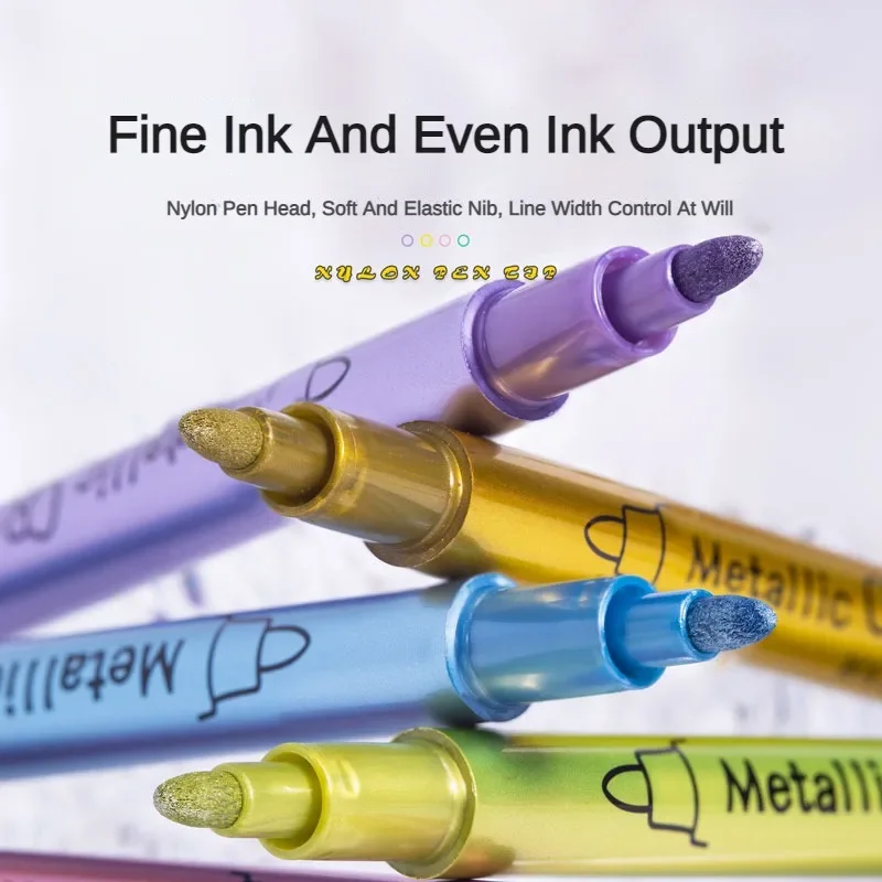 Rotulador metálico de 12 colores, marcador de arte permanente colorido, destacados para pintura, manualidades, suministros de arte para álbum de recortes, papelería