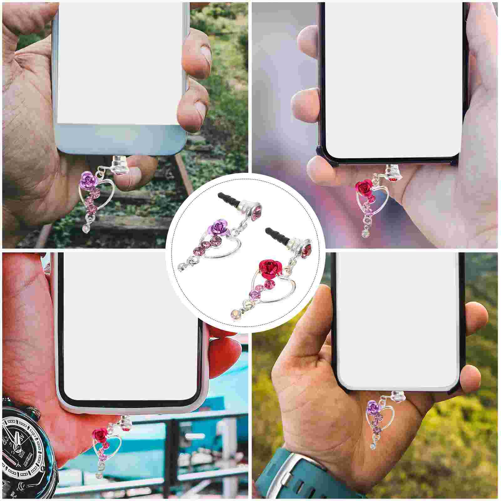 2pcs Phone Pendant Heart Pendant Plug Earphone Jack Plug Earphone Pendant