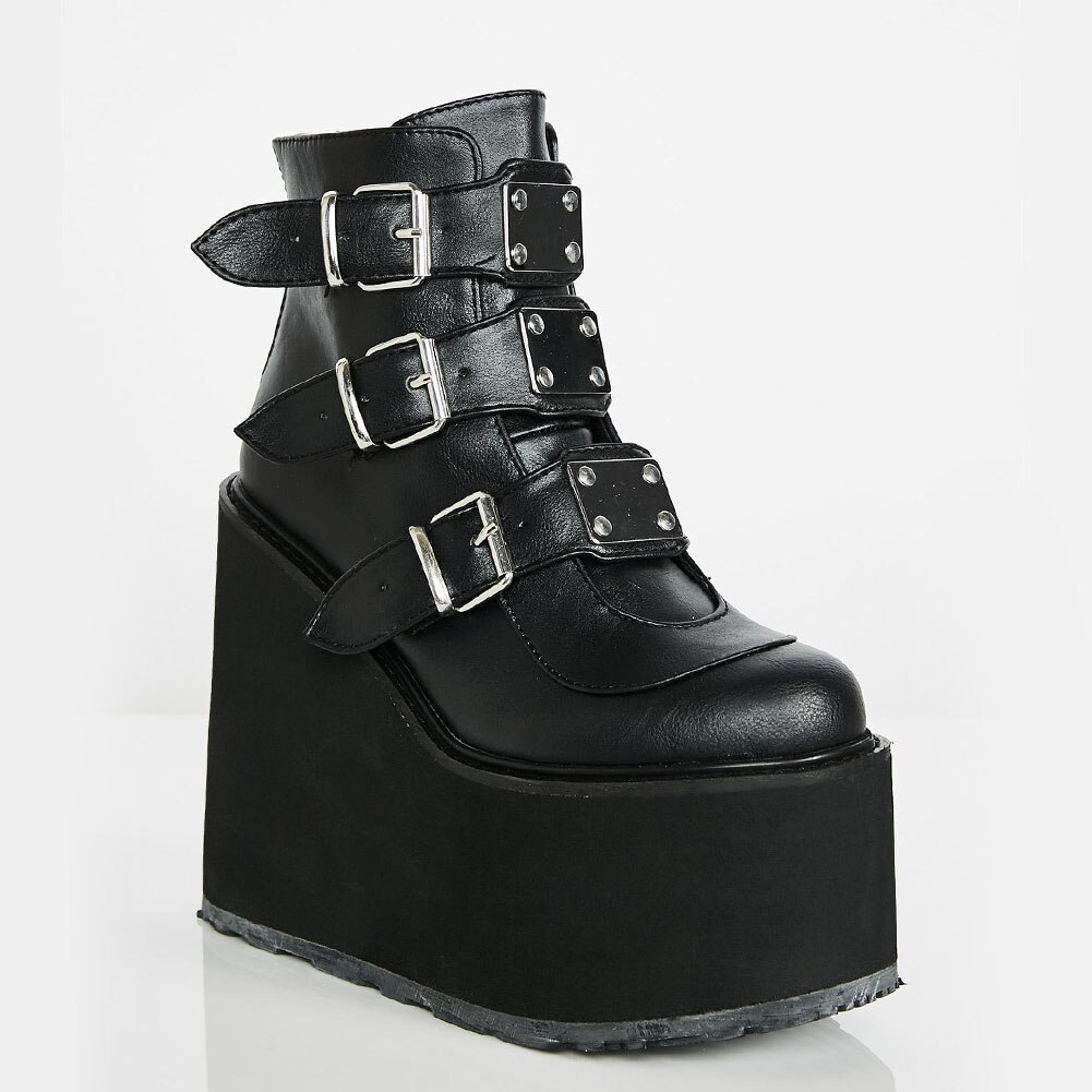 Zapatos de plataforma estilo gótico para mujer, botines de estilo Punk Street Cosplay, color negro, talla grande 42,