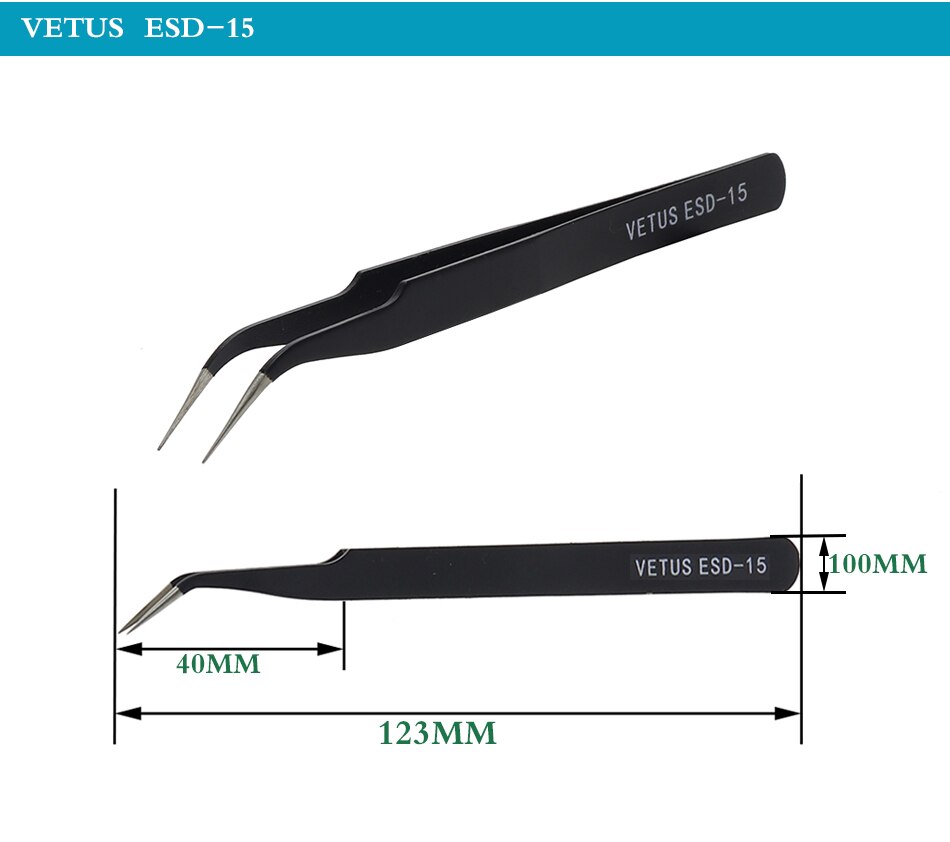 100% Original VETUS Anti-static Stainless Steel Tweezers ESD-10/11/12/13/14/15