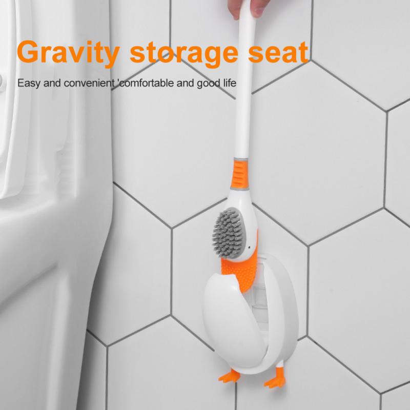 Toilet Brush Water Leak Proof With Base Duck Shape Silicone Soft Bristles Brush With Holder Toilet Bathroom Accessories