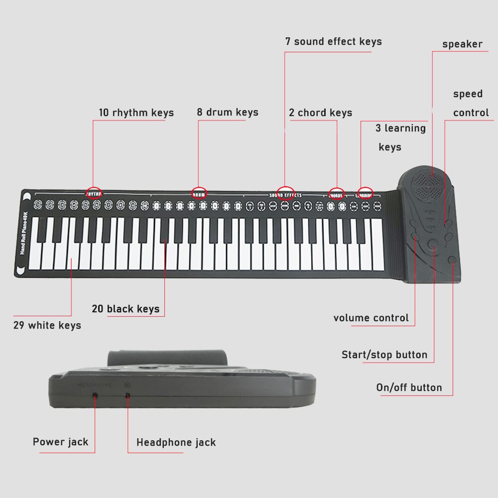 BS PPortable Alastic 49 Keys Flexible Roll Up Piano Electronic Soft Keyboard Piano Silicone Rubber Keyboard