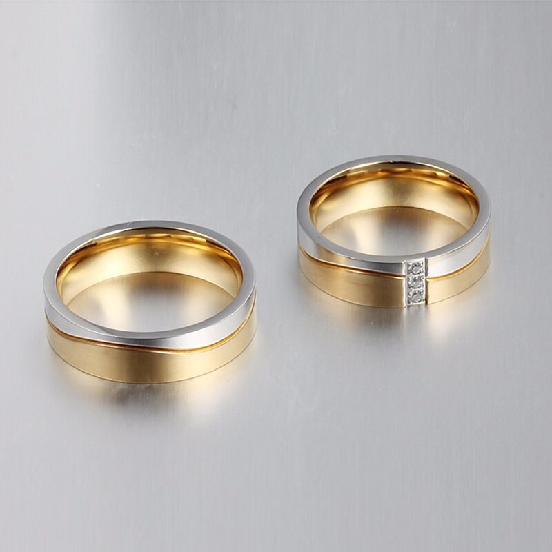 Hochzeit Ring für Paar Gold Farbe Edelstahl Ring CZ Stein Weiblichen und Männlichen Allianz Schmuck