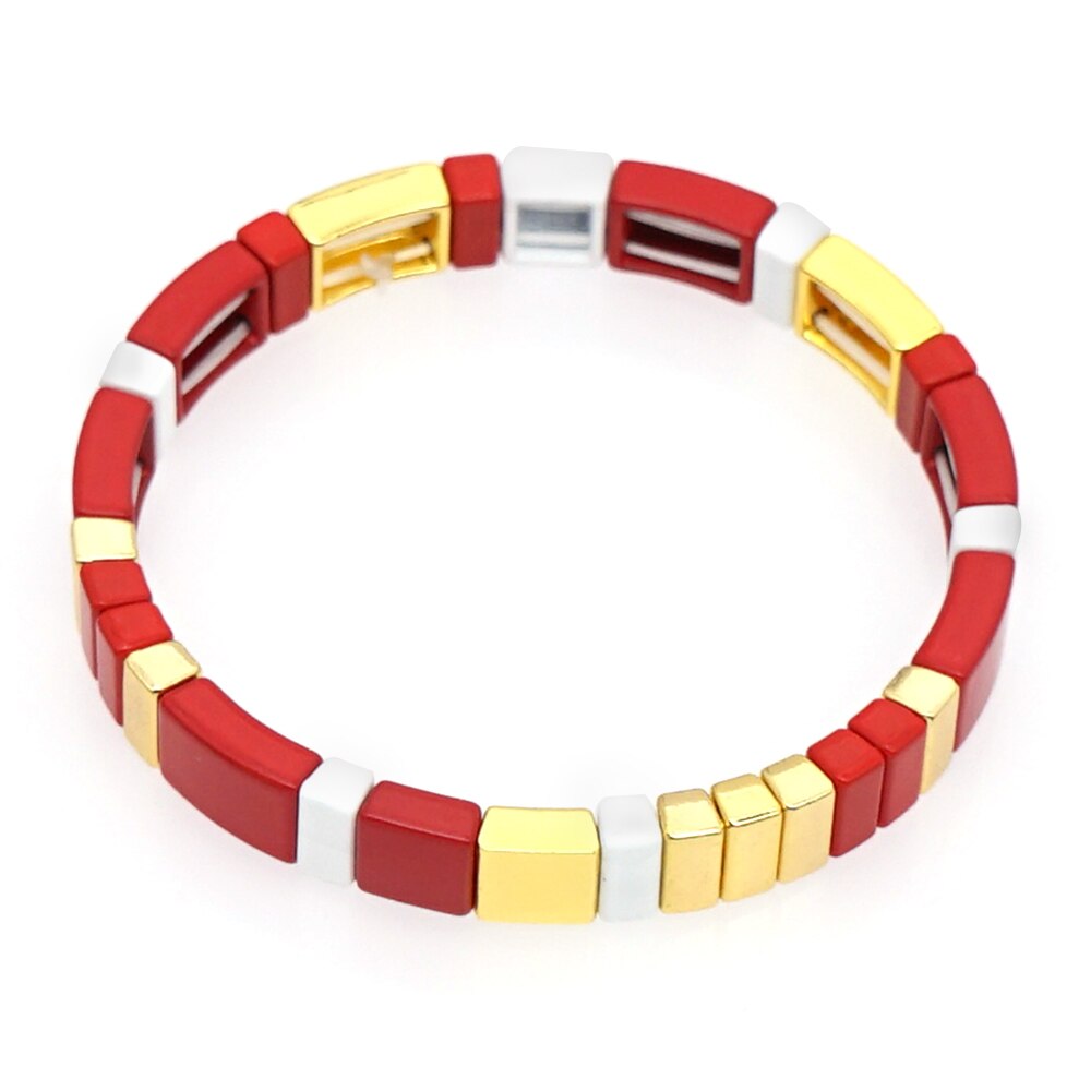 Shinus Enamel Bracelet Bangle Women Tile Beads Heart Bracelets Femme Jewellery Pulseras Mujer Jewelry Red Bijoux: RO-B190165A