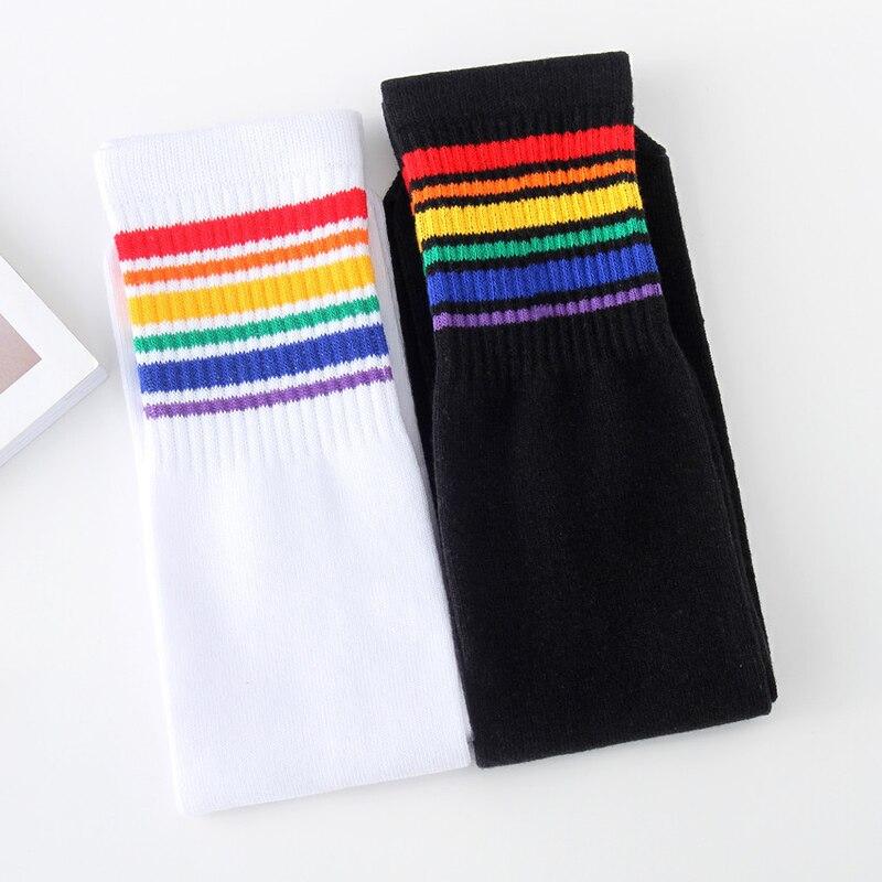 Para niños, hasta la rodilla Calcetines niños Deportes Fútbol rayas algodón calcetín niñas escuela calcetines blancos Skate niños tubo largo pierna cálido