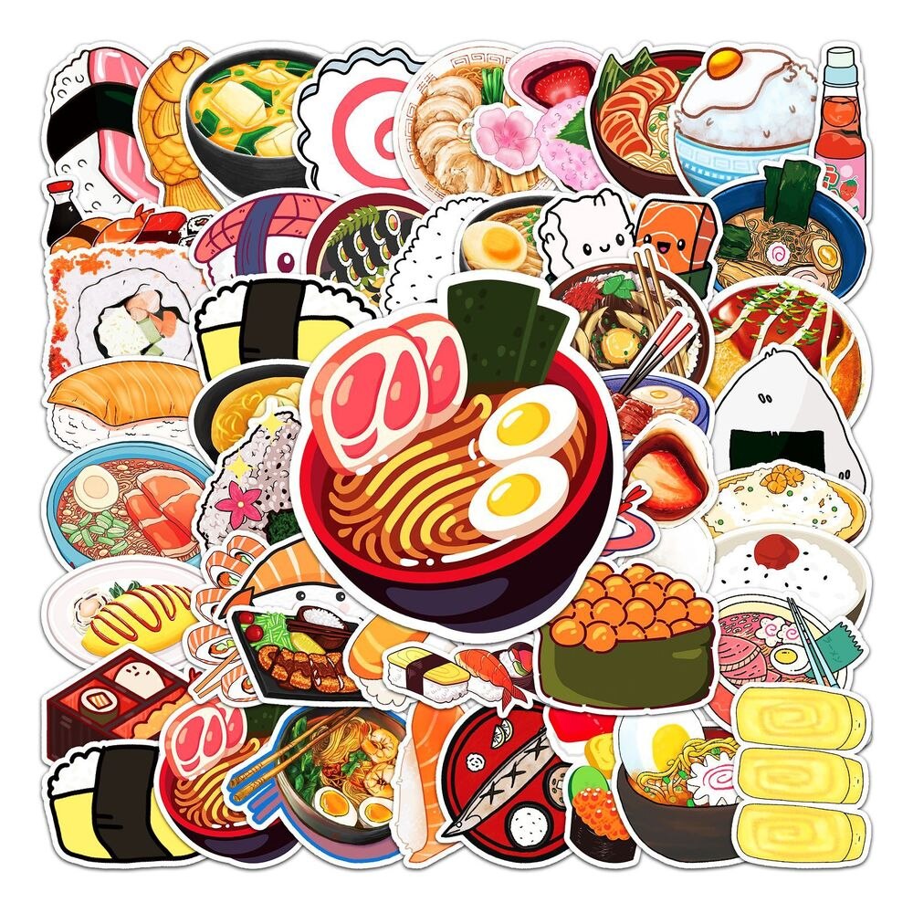 10/50Pcs Cartoon Sushi Sticker Set Japanese Food Stickers for Journal Planner DIY Crafts Scrapbooking Diary Notebook Laptop