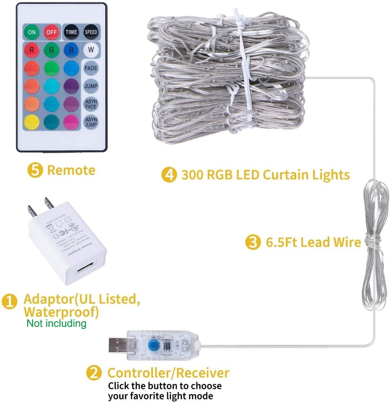 Rideau lumineux Led RGB 300, 3x3m, guirlande lumineuse avec Port USB, télécommande, décorations de noël, 16 couleurs, décor