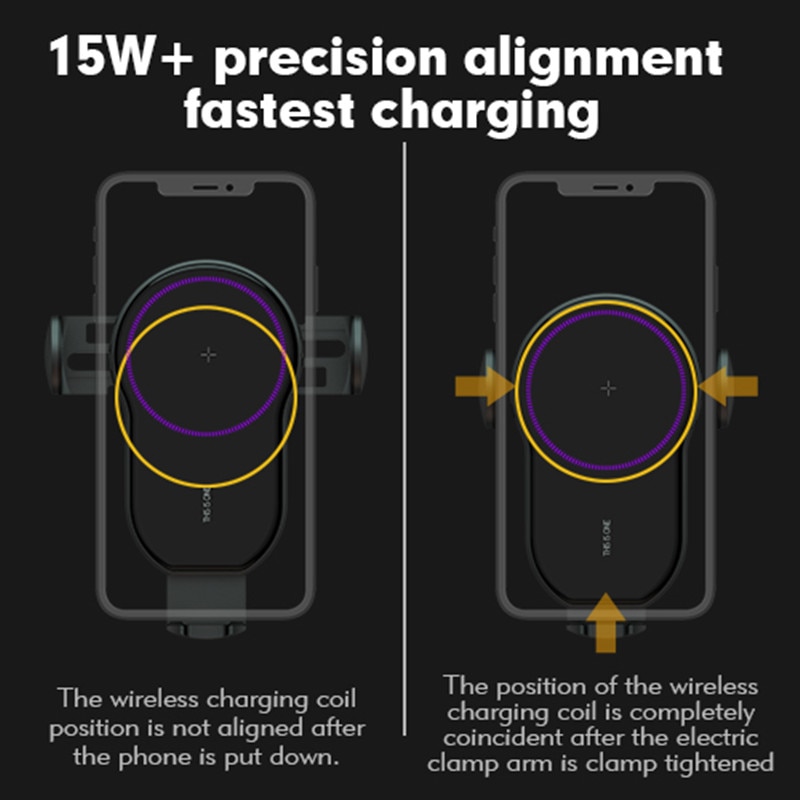 15W Fast Qi Car Wireless Charger For iPhone X Xiaomi Samsung 9 Tiny Auto Clamping Wireless Charging Air Vent Car Phone Holder