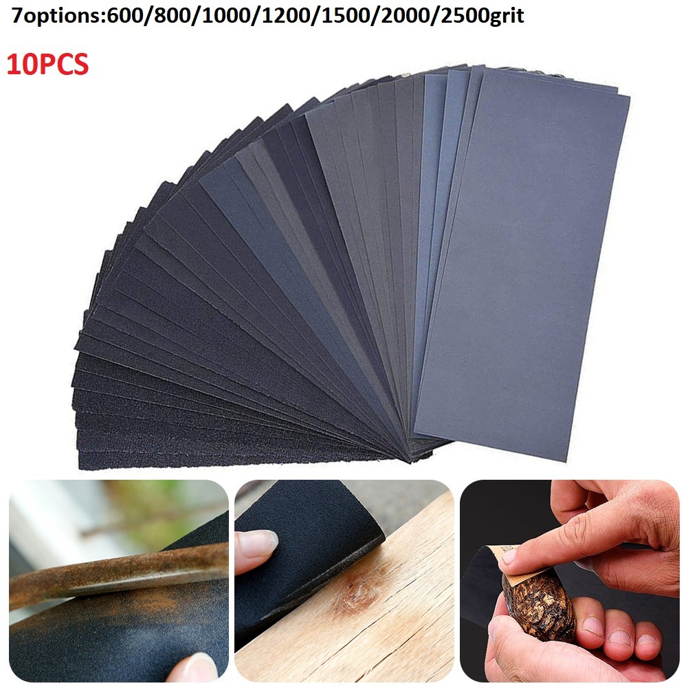 10 stk. sandpapir 600/800/1000/1200/1500/2000/2500- korns vann-/tørrslipende sandpapir for tre, metall, poleringsverktøy, tilbehør