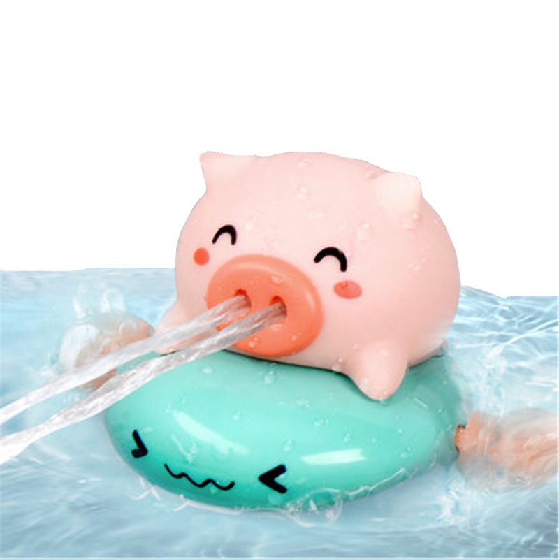 Funny Pigs On Fish Nose Sprays Water Novelty Bath Toy Pool For Baby Shower Clockwork Dabbling Toys Kids Play Water Bath Time