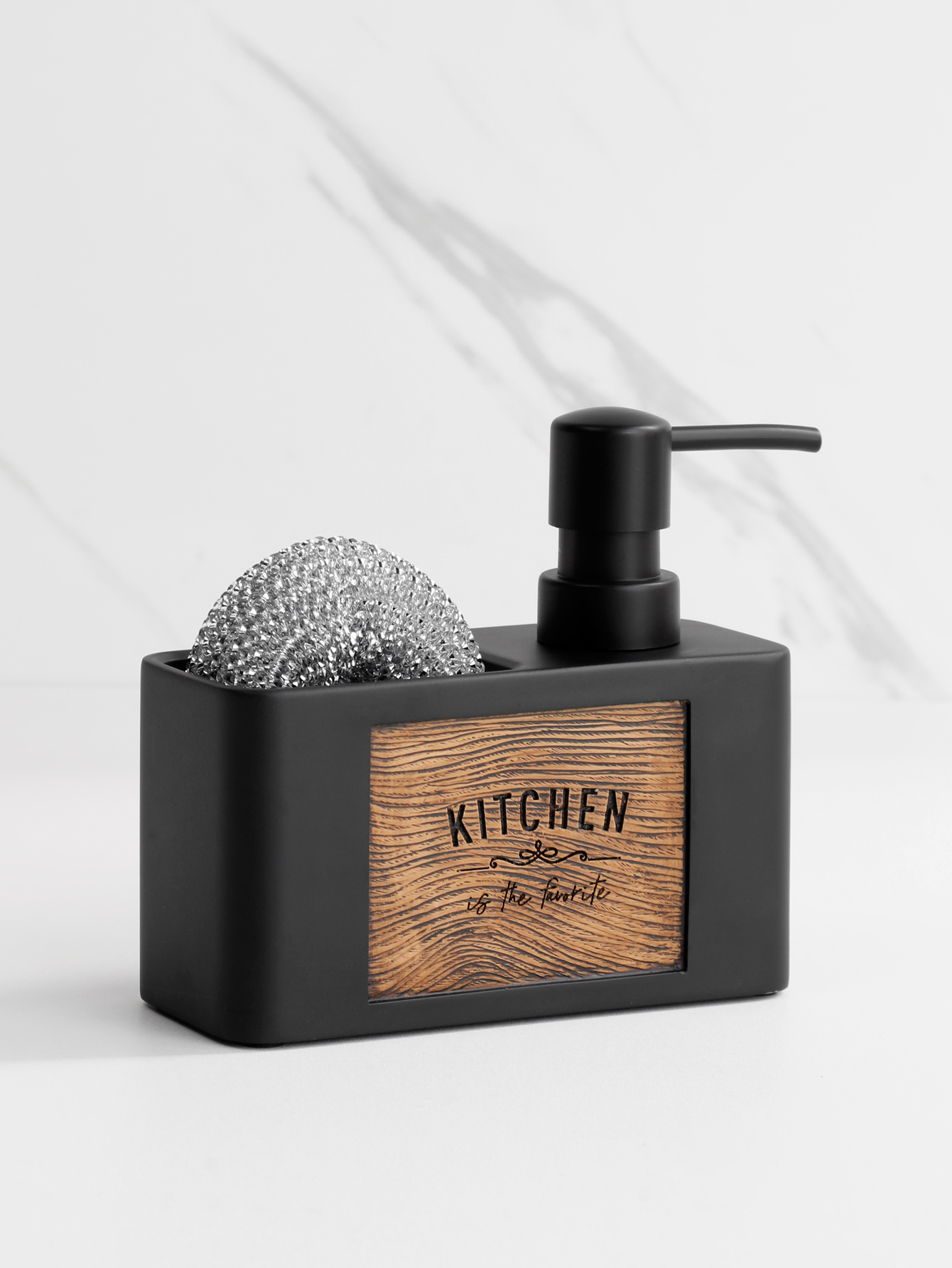 Distributeur de savon de cuisine avec porte-éponge, distributeur de savon liquide pour les mains et la vaisselle et porte-éponges noir et blanc