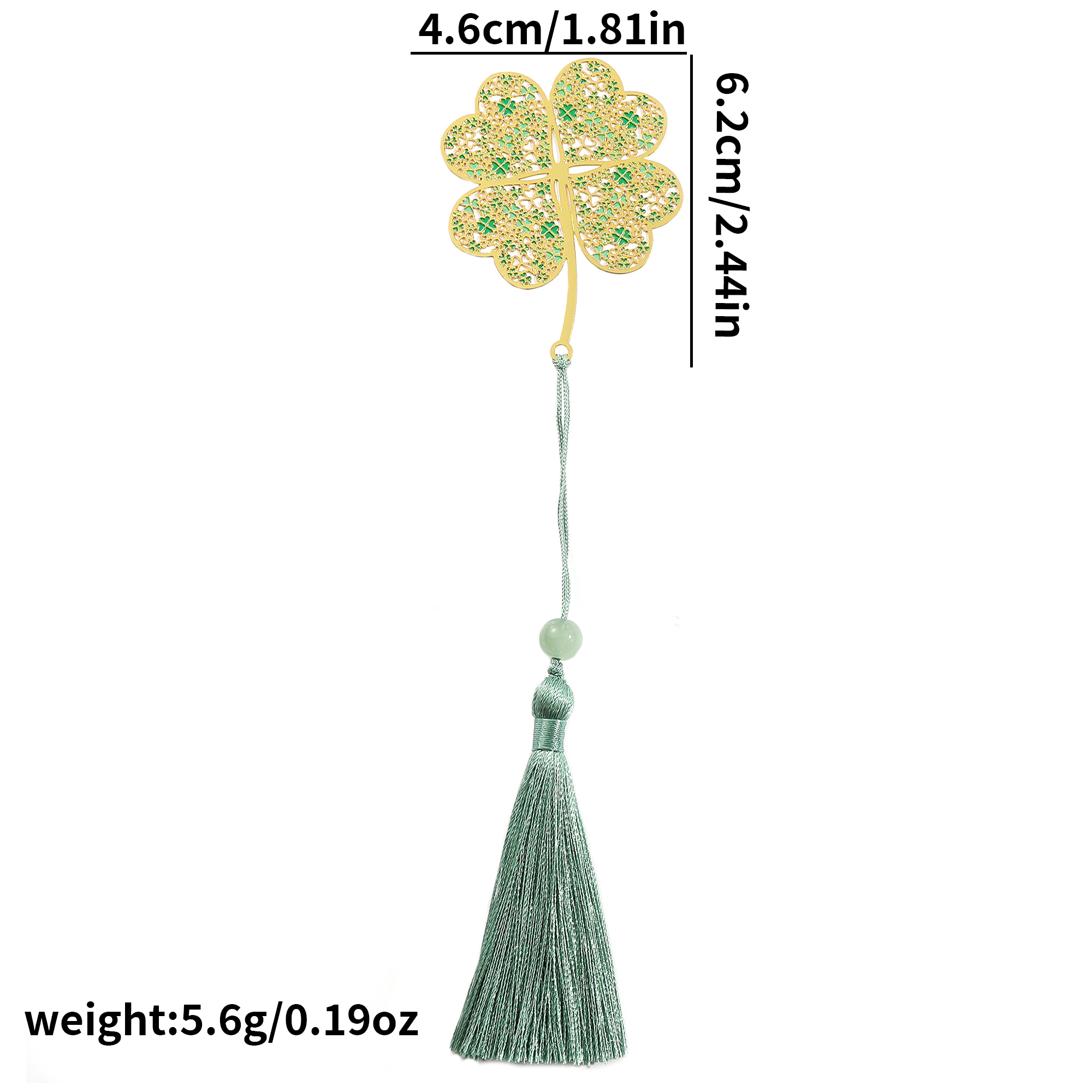 Eenvoudige holle messing boekenlegger, mooie boekenlegger met klavertje vier en libelle, boekenlegger, boekenvriend, leesbenodigdheden: Wit