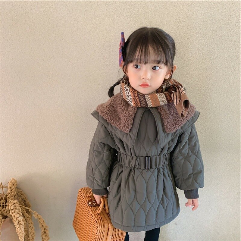 Mädchen Winter Kleidung gepolstert Jacke Baby Koreanischen freundlicher Stil Persönlichkeit Koreanisch Dicken Pelz Kragen Gepolsterte Parkas Jacke Outwear