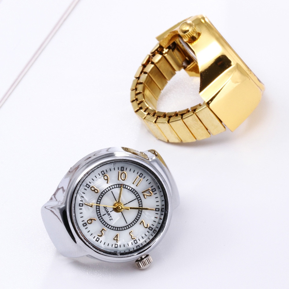 Mannen Vrouwen Dial Analoge Horloge Creatieve Staal Cool Elastische Quartz Eenvoudige Goud Zilver Vinger Ring Horloge Meisjes Jongen
