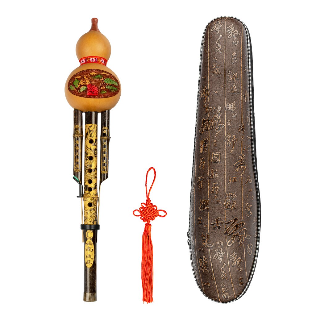 noemi professionale cinese fatto a mano in bambù nero Hulusi flauto doppio tono C chiave zucca Flauta strumento musicale etnico con custodia: Bamboo