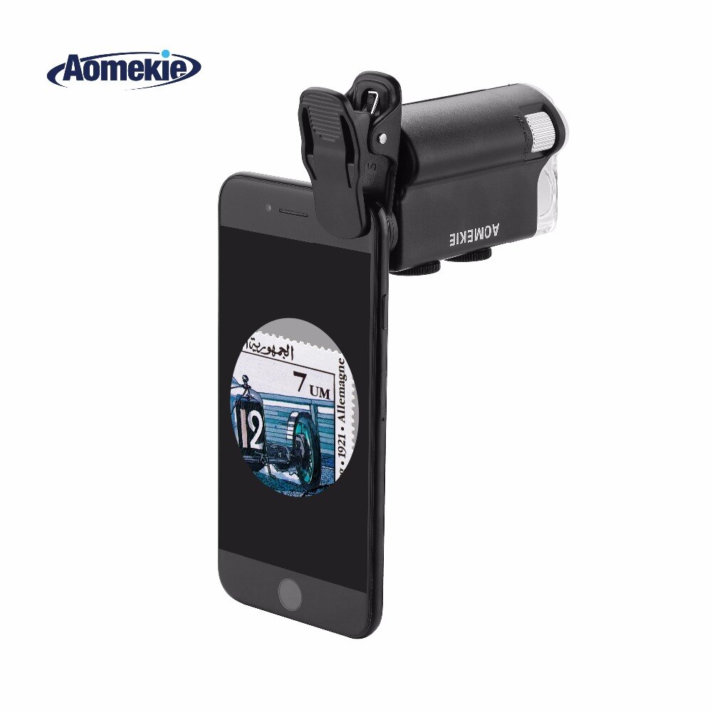AOMEKIE 60X-100X Microscope Zoom Magnifier for Mobil Phone Camera Cloth Biology Observe Jewelry Appraisal Microscope with LED UV