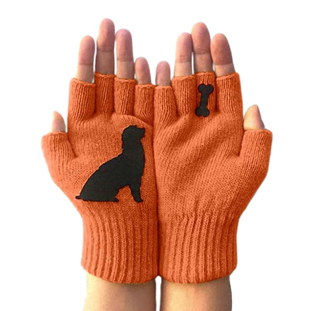 Kvinder vinterstrikkede fingerløse handsker kawaii hvalp hund ben udskrivning varme vanter: Orange