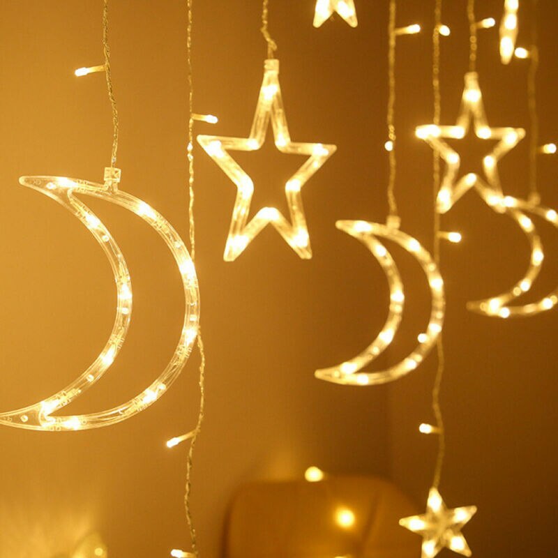 Guirnalda de luces LED con forma de luna y estrella para Navidad, cortina de luces de hadas para el hogar, de año , decoración de vacaciones y bodas, 3,5 M