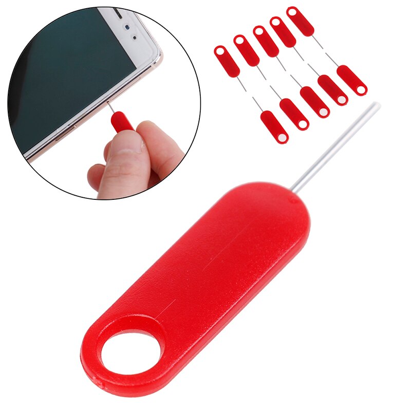 10 stk rustfrit stål nål til iphone ipad samsung til huawei xiaomi rødt sim-kort bakke fjernelse skub ud nøgleværktøj