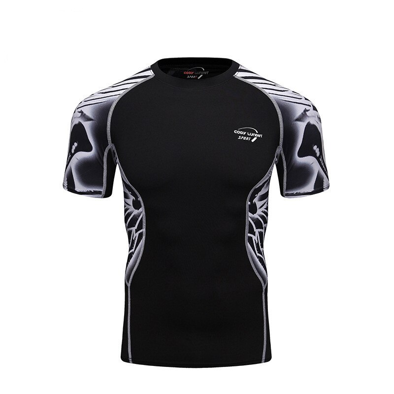 Herre sommertrykk tilfeldig tøye ut stram kompresjon løpegenser hurtigtørkende fukttransporterende trening trening sykkel t-skjorte: M / 5