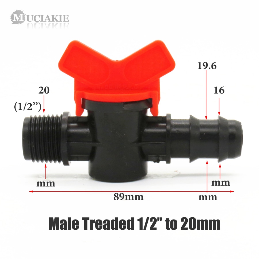 MUCIAKIE 1PC 1/2'' Male Thread Valve Connector to 20mm Garden Irrigation Fitting Micro Garden Pipe Drip Tape Adaptor