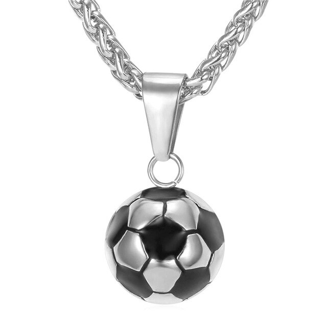 Football Soccer Pendant Necklaces Ball Enamel Jewelry Sporty Gold Stainless Steel Chain soccers fans: silver