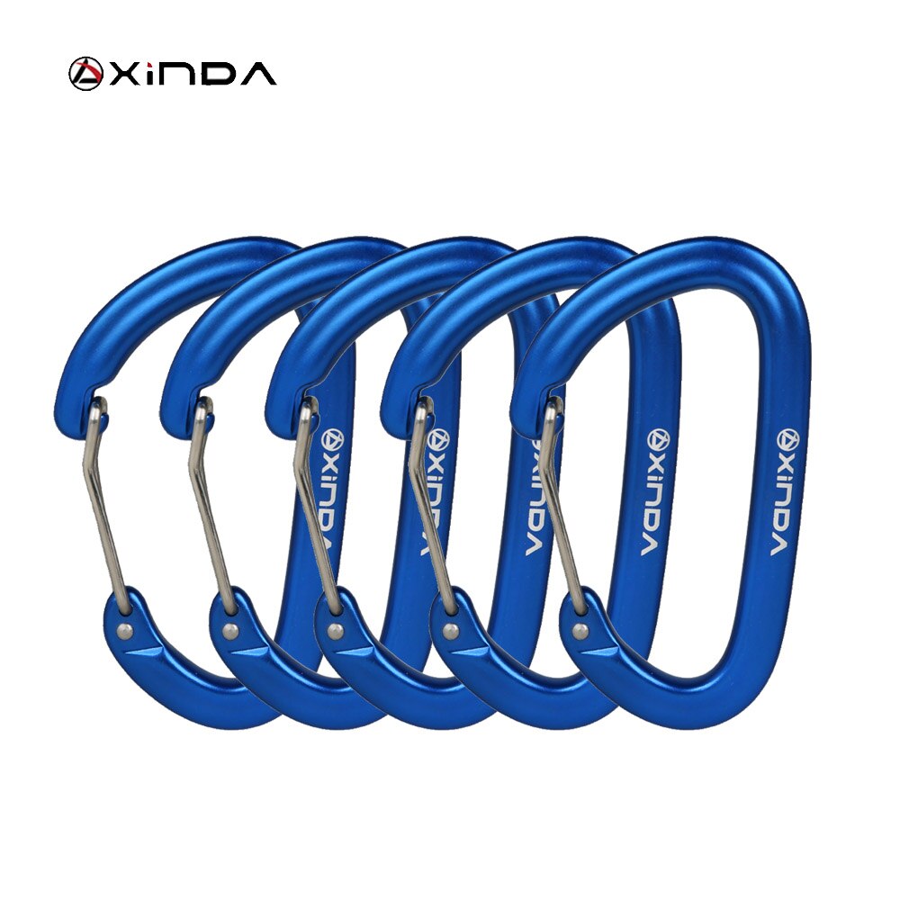 XINDA professionale 16KN moschettone per arrampicata su roccia clip a forma di D vite cancello serratura portachiavi in lega di alluminio attrezzatura da esterno: blu-5pezzi