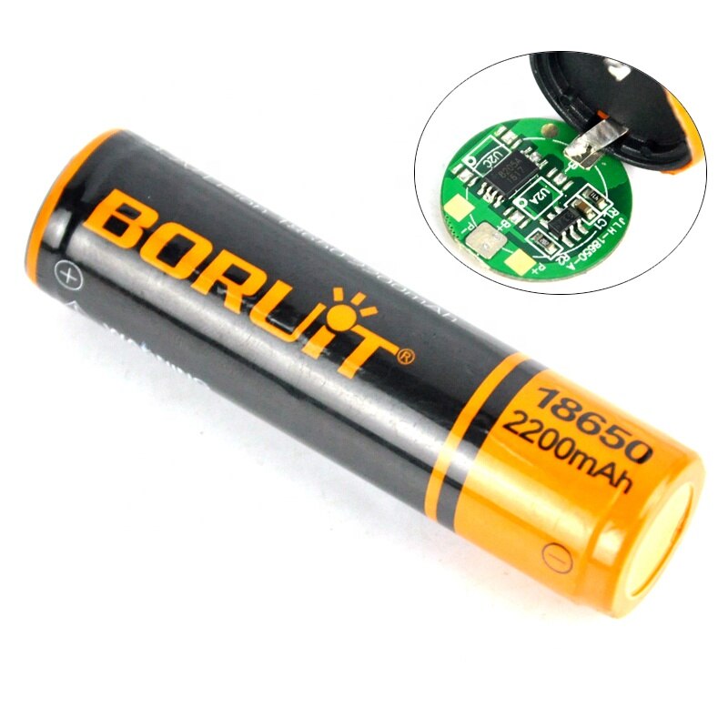 BORUiT Rechargeable 3.7V 18650 2200mAh Li-ion Battery with PCB for Headlamp and Flashlight