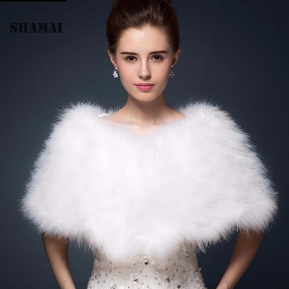SHAMAI lujoso bolero blanco marfil avestruz plumas piel Boleros boda chaqueta de novia bolero abrigo nupcial chales