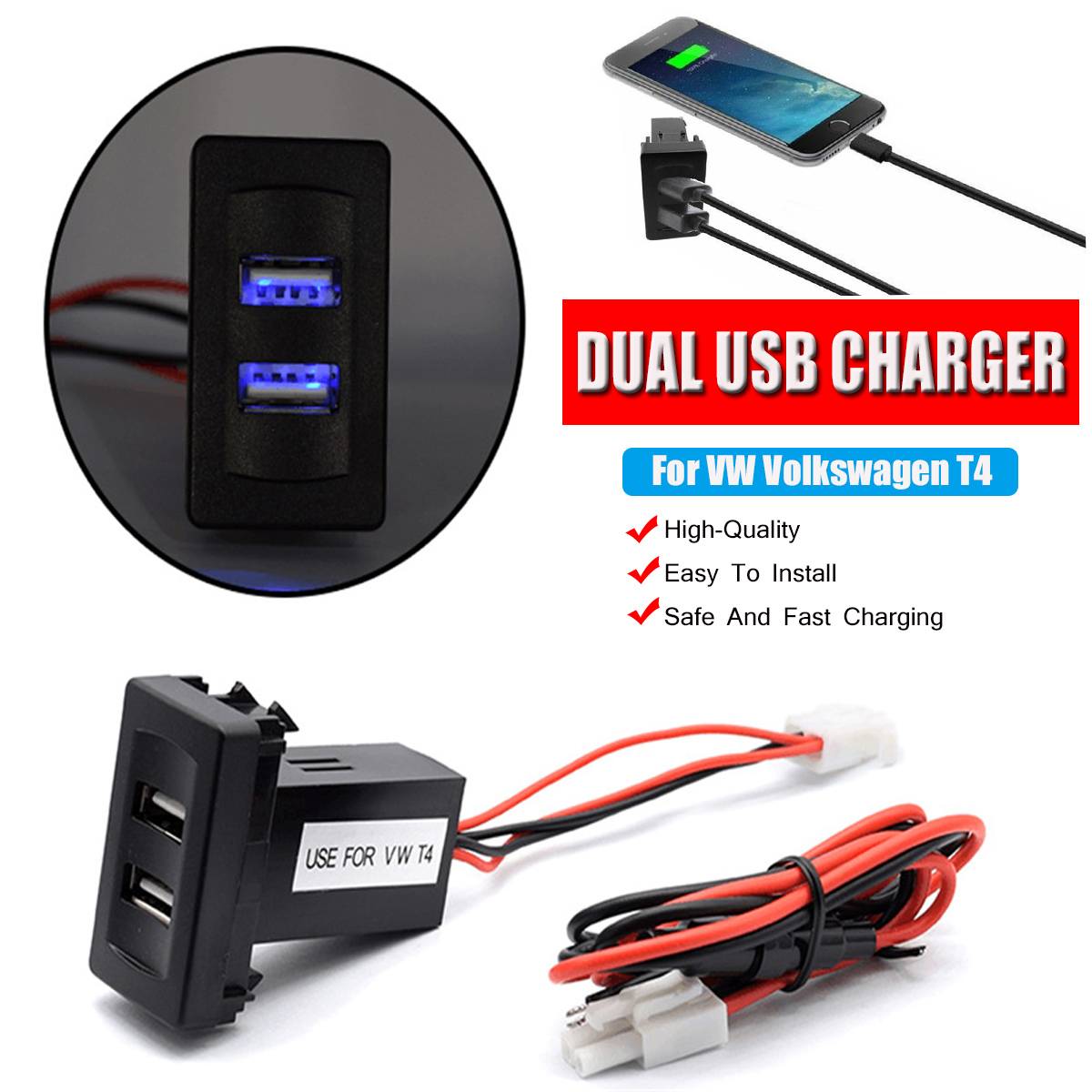 Universele Dual Usb Car Charger 12V ~ 24V Naar 5V/2.1A 2-Poort Voertuig Auto omvormer Converter Voor Vw Volkswagen T4 Modellen
