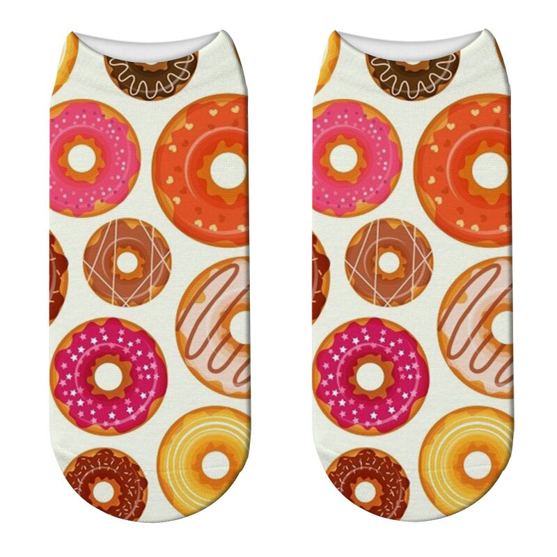 Japanese Women Cute Fruit Food Dessert 3D Print Socks Funny Donut Doughnut Short Socks Cute Happy Funny Cotton Socks Calcetines: 11