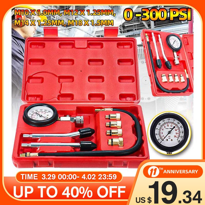 Tester di compressione manometro Kit Tester motore Auto benzina motore a Gas bombola Auto moto manometro Kit 0-300psi