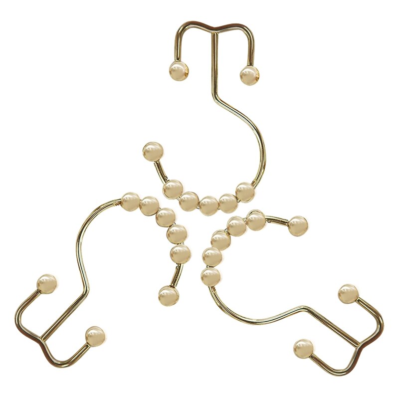 Duschdraperi ringar krok set  of 12, rostfritt stål rostskydd dubbel glidrulle med åtta badrum gardinkrok guld