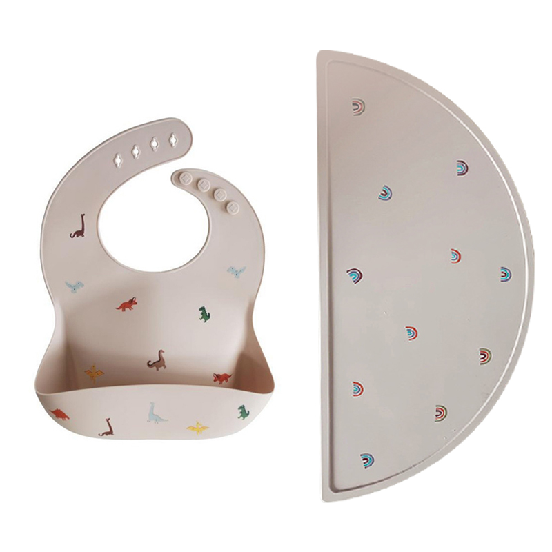 Juego de vajilla antideslizante para bebé, plato de silicona suave con ventosa, taza, baberos, cuchara y tenedor, sin BPA, 4/6/8 piezas platos platos para bebé: rainbow combo