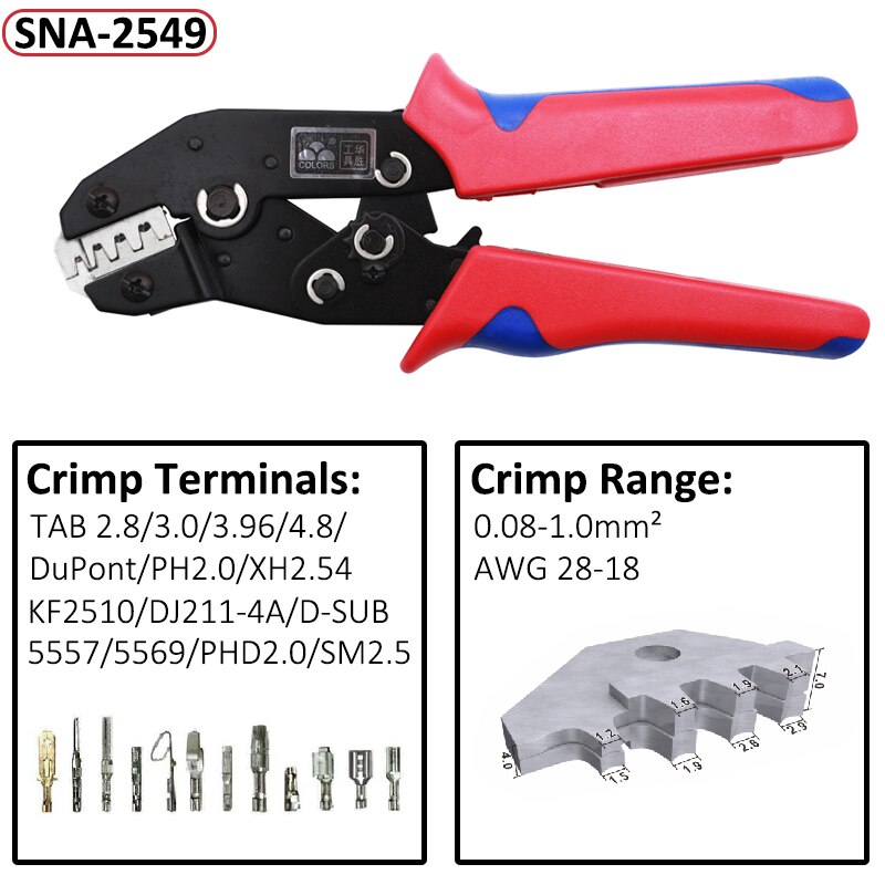 DuPont Terminals Crimp Pliers Interchangeable Dies Wire Crimper Crimping Tools Ratcheting SN-48B PH2.0 XH2.5 JST2.5 VH3.96: SNA-2549