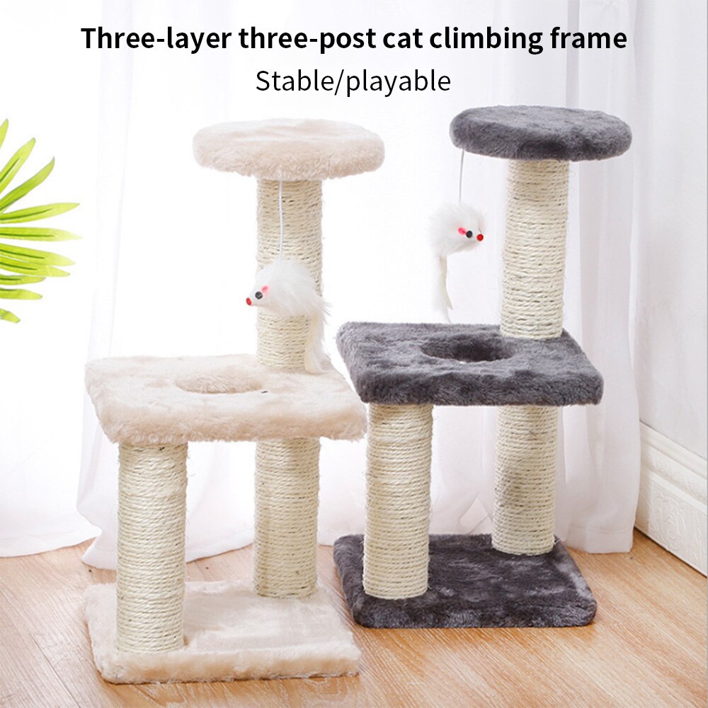 Pet Cat Tree Three layers Climbing Frame with Toy Cat Scratching Wood Posts Cat Scratch Board Jumping Training Furniture Sisal