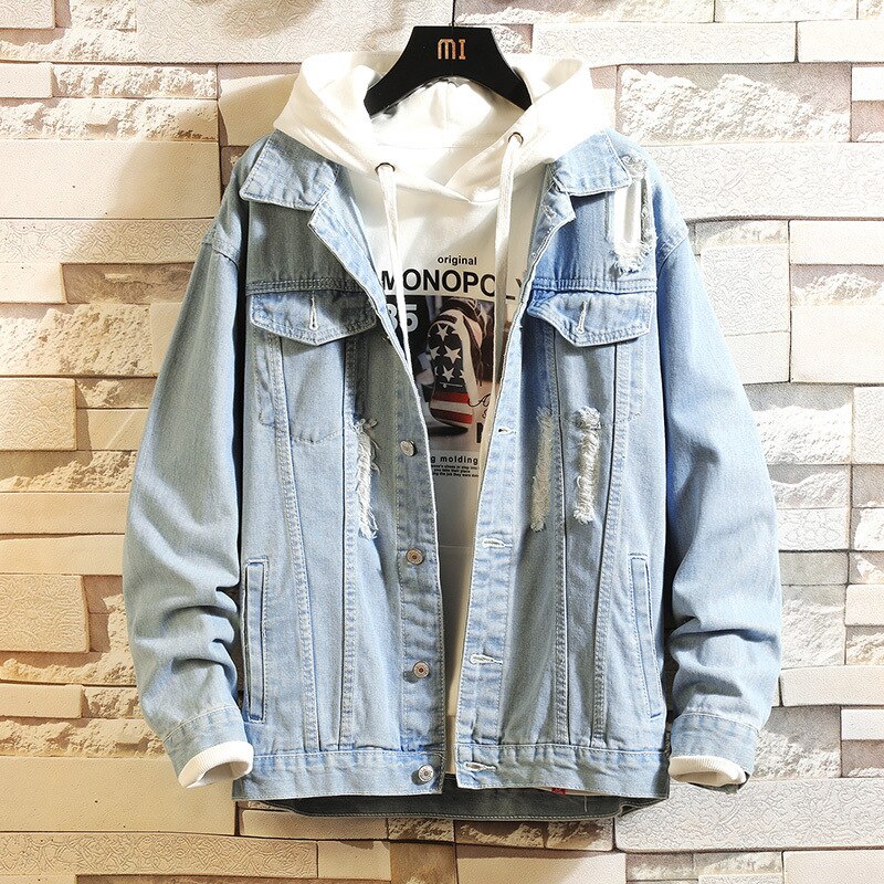 Veste en jean déchirée pour homme, style coréen, grande taille, style hip-hop, ample