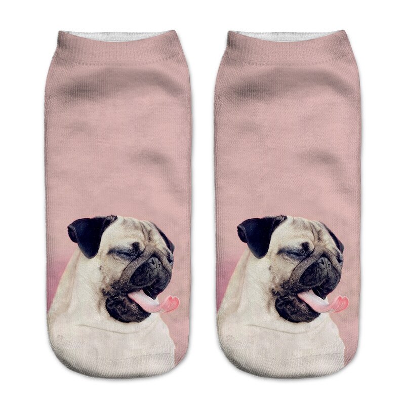 3D Printing Women Socks Unisex Socks Meias Feminina Funny Low Ankle pug Socks: A308