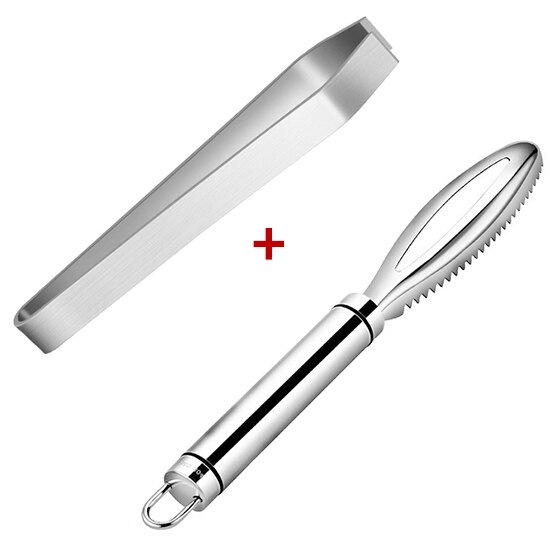 KONCO Stainless Steel Fish Scale Scraper Fish Scaler Brush,Remove Fish Scales with Fish Bone Tweezers Kitchen Gadget: Mixing1