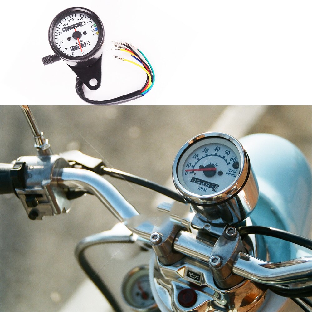 Modified Motorcycle Odometer Motorbike Waterproof LED Speedometer Instrument Retro Double Shell