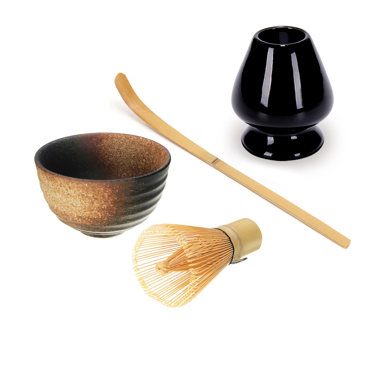 4Pcs/set Traditional Matcha Giftset Natural Bamboo Matcha Whisk Scoop Ceremic Matcha Bowl Whisk Holder Japanese Style Tea Sets