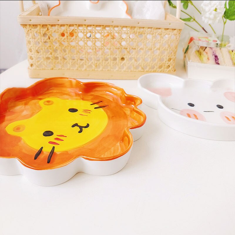 Art Graffiti Plate Ceramic Cartoon Plate Animal Plate Tableware Kitchen Korean Dish Set Nordic Salad Plate Tableware Household