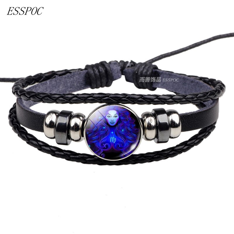 12 stjernebilleder sort reb flettet læder armbånd stjernetegn armbånd cancer leo jomfru libra scorpio til mænd kvinder