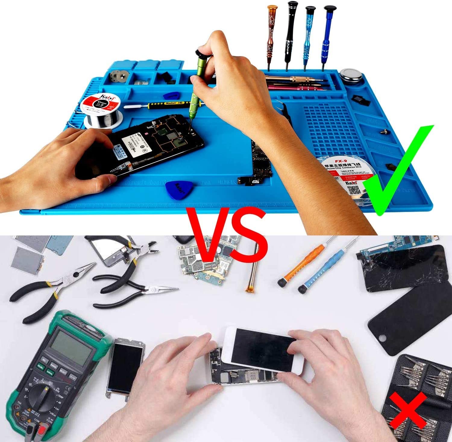 Lötstation Matte Silikon Arbeitsmatte Hitzebeständig 932 ° F Antistatische Magnetmatte für die Reparatur elektronischer Telefon-Laptop-Uhren